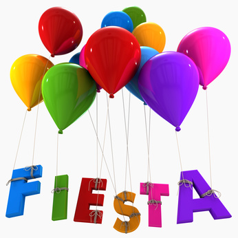 The word 'Fiesta' held up by coloured balloons
